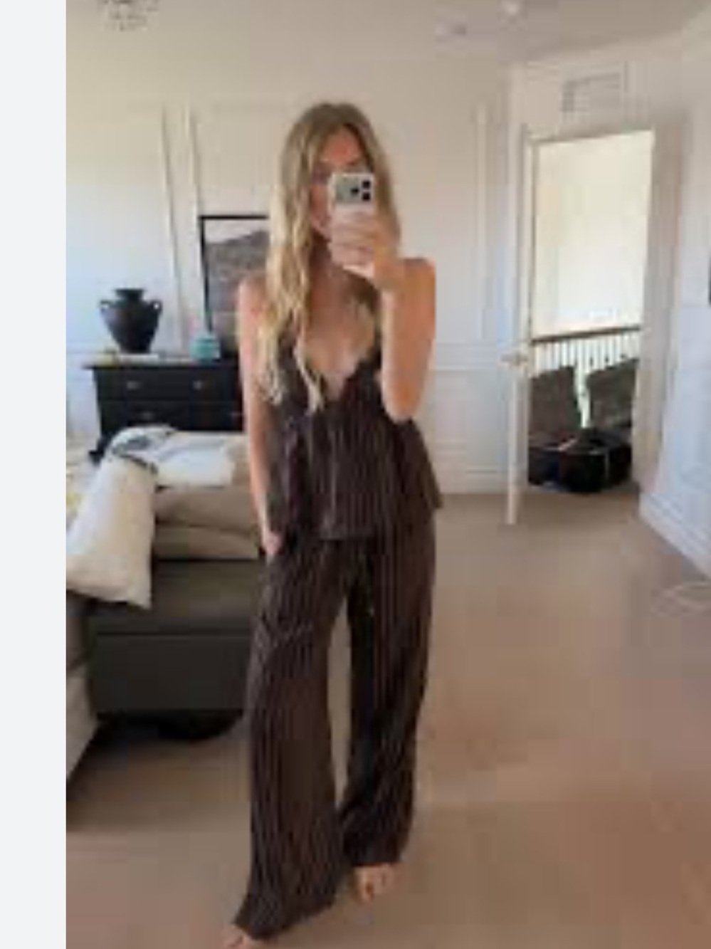 Wild & Fable Striped Wide-Leg  pull on pant and top Brown matching set size M